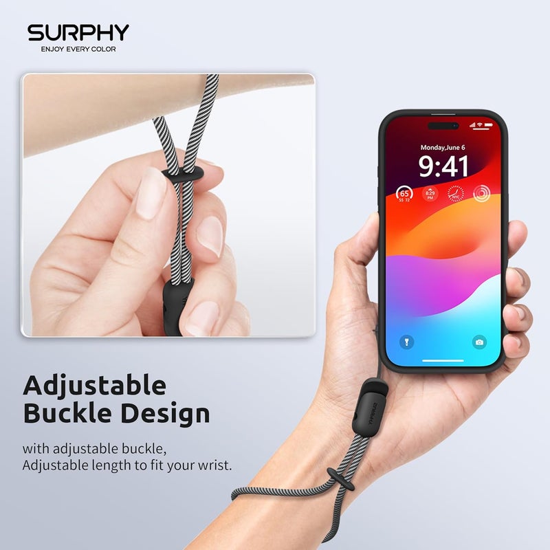 SURPHY 2 Pack Phone Lanyard for Cellphone Case, Phone Wrist Strap for Case, Cellphone Strap with 2-Color Braided, Charm Wrist Lanyard for Women, Cellphone Wrist Lanyard for Women, Black & Black - Image 2